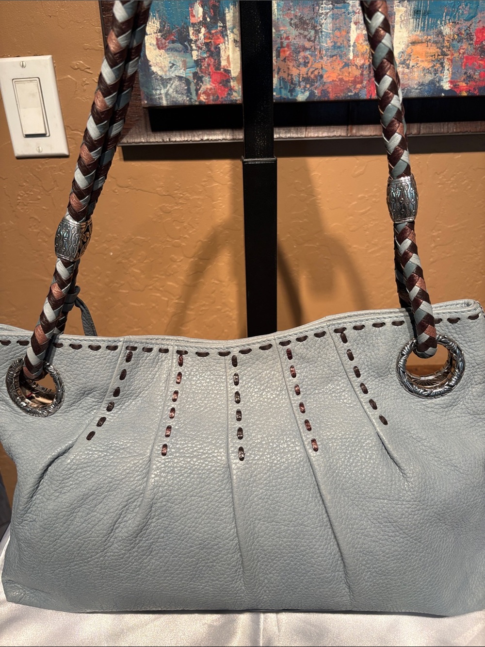 Brighton Very Rare Baretta Blue/Mint Pebbled Leather Shoulder Bag Like New! - Picture 6 of 10